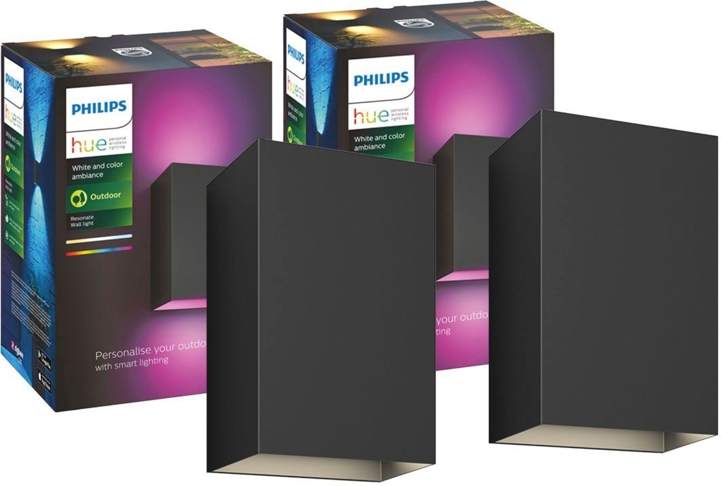Philips Hue LED Außen-Wandleuchte Resonate, Smart Home, LED fest integriert, RGB, White&Color Ambiance, Wandeleuchte 2er Set Bild 1