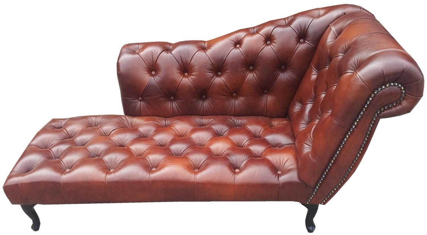 Casa Padrino Chesterfield Chaiselongue / Recamiere Echt Leder Dunkelbraun Bild 1