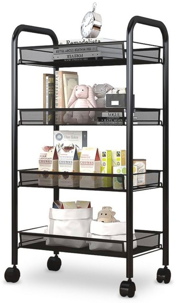 Simloveve Rollwagen Küchenwagen Organizer mit Griff, Servierwagen 4 Ebenen,Küchentrolley, (Edelstahl), Nischenregal auf Rollen, Mehrzweckwagen Blumenregal Badregal Bild 1