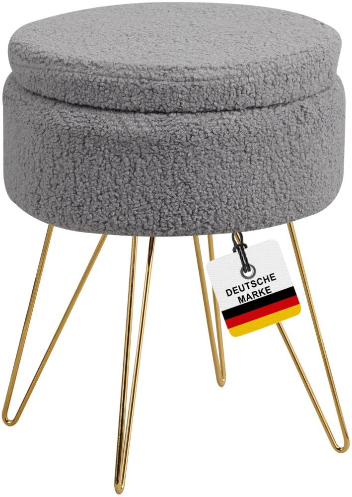 Albatros Hocker mit Stauraum Cannes Sitzhocker mit Stauraum, Modernes Design, Edler Sherpa-Bezug Sitztruhe Sitzbank mit Stauraum  optimal als Fußhocker Hocker Schminktisch, Grau Bild 1