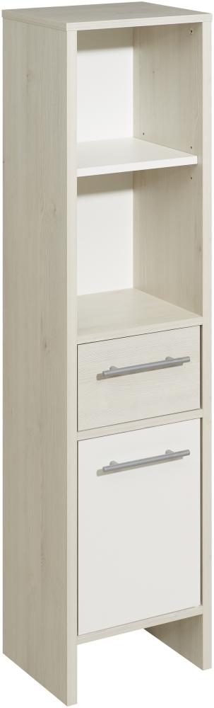 Midischrank >Quickset 350< (BxHxT: 33x136,2x28 cm) Pinie Ida Hell / Weiß Glanz Bild 1