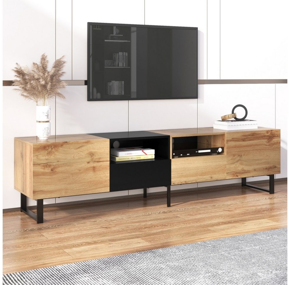 PXloue Lowboard Wildeiche TV-Board mit vier Schubkästen TV schrank, Fernsehtisch,TV-Schrank Vintage Industrial,aus Holz,Breite 190cm Bild 1