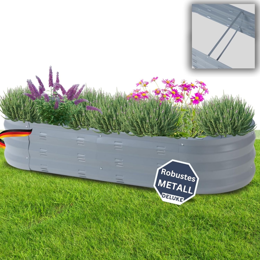 DELUKE® Hochbeet für Garten SOPHIE - Verzinkter Stahl Wetterfest Hochbeet Metall Hochbeet-Kit Bausatz Pflanzenbeet Blumenbeet Gartenbeet Kräuterbeet für Garten Gemüsebeet Anthrazit 129 x 50 x 25 cm Bild 1