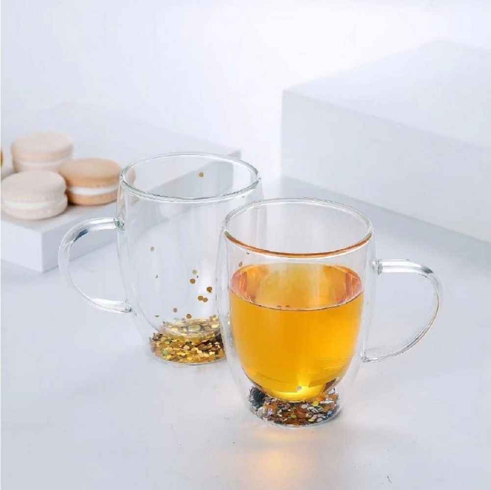 2er Set Doppelwand Glas mit Henkel 350 ml Tee / Kaffeegläser Camli Bardak Trinkgläser, Teegläser, Cappuccino transparent Bild 1