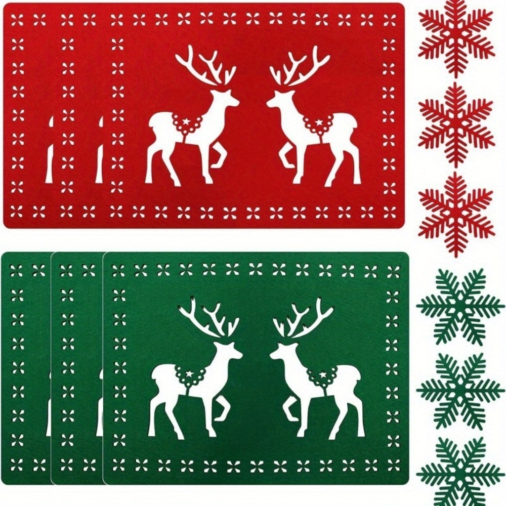 ABC Filz-Tischsets und Untersetzer, Weihnachtsdekoration, 2 mm-Stil – 12-teiliges Set mit Weihnachtsrentieren Bild 1