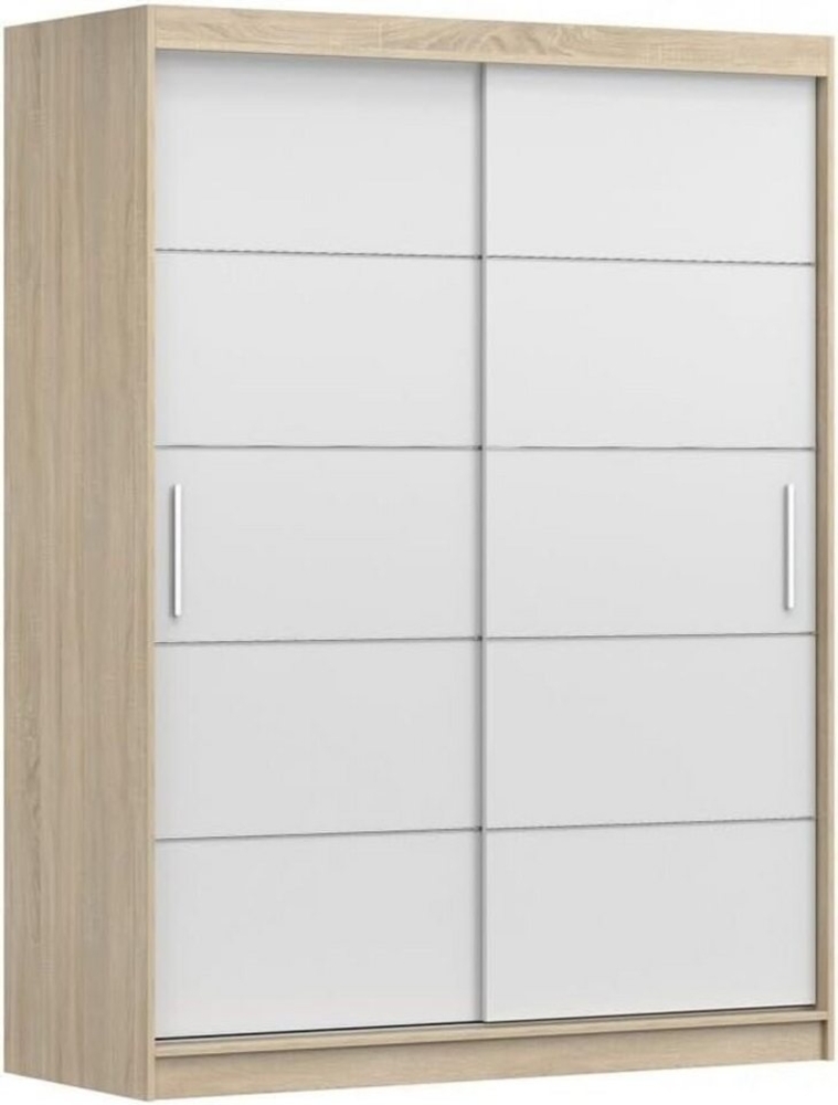 MOEBLO Kleiderschrank LARA 06 (mit dekorativen Elementen aus Aiminium, Schwebetürenschrank 2-türig Schrank, Gaderobe mit vielen Einlegeböden und Kleiderstange), (BxHxT): 150 x 200 x 61 cm Bild 1