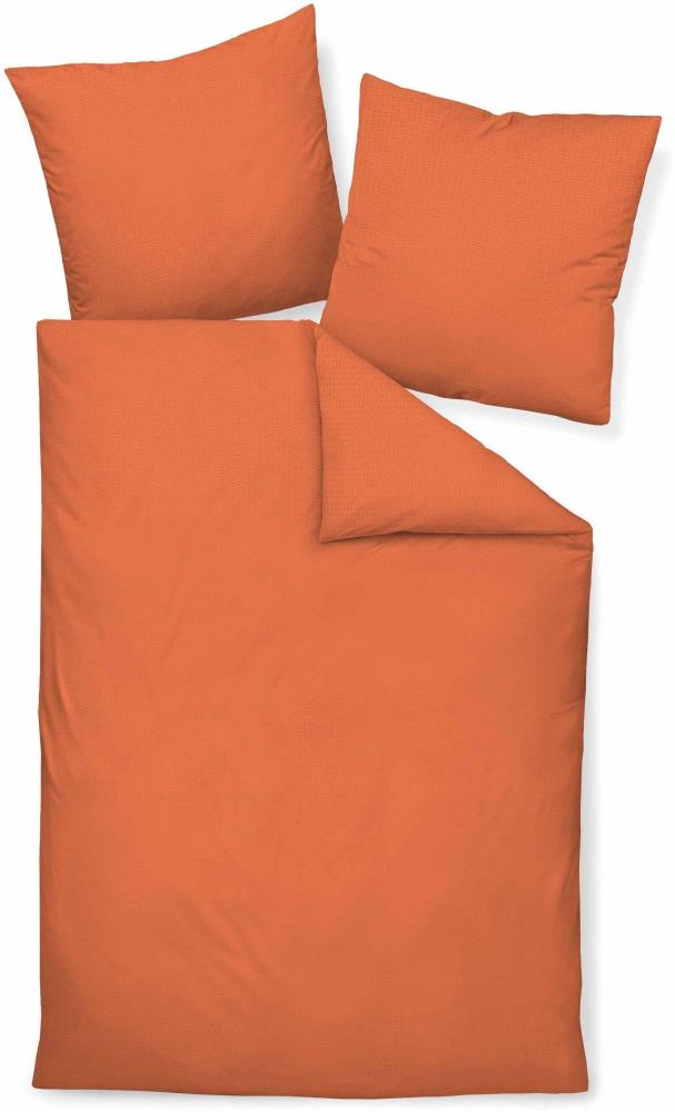 Hochwertige Janine Soft-Seersucker Bettwäsche PIANO | Verschiedene Grössen und Farben 200x200 / 2x 80x80 cm orange (54) Bild 1