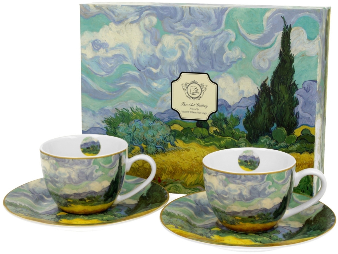 DUO ART GALLERY 2er-Set Espressotassen 90 ml WHEAT FIELD mit Untertassen, New Bone China Porzellan Bild 1