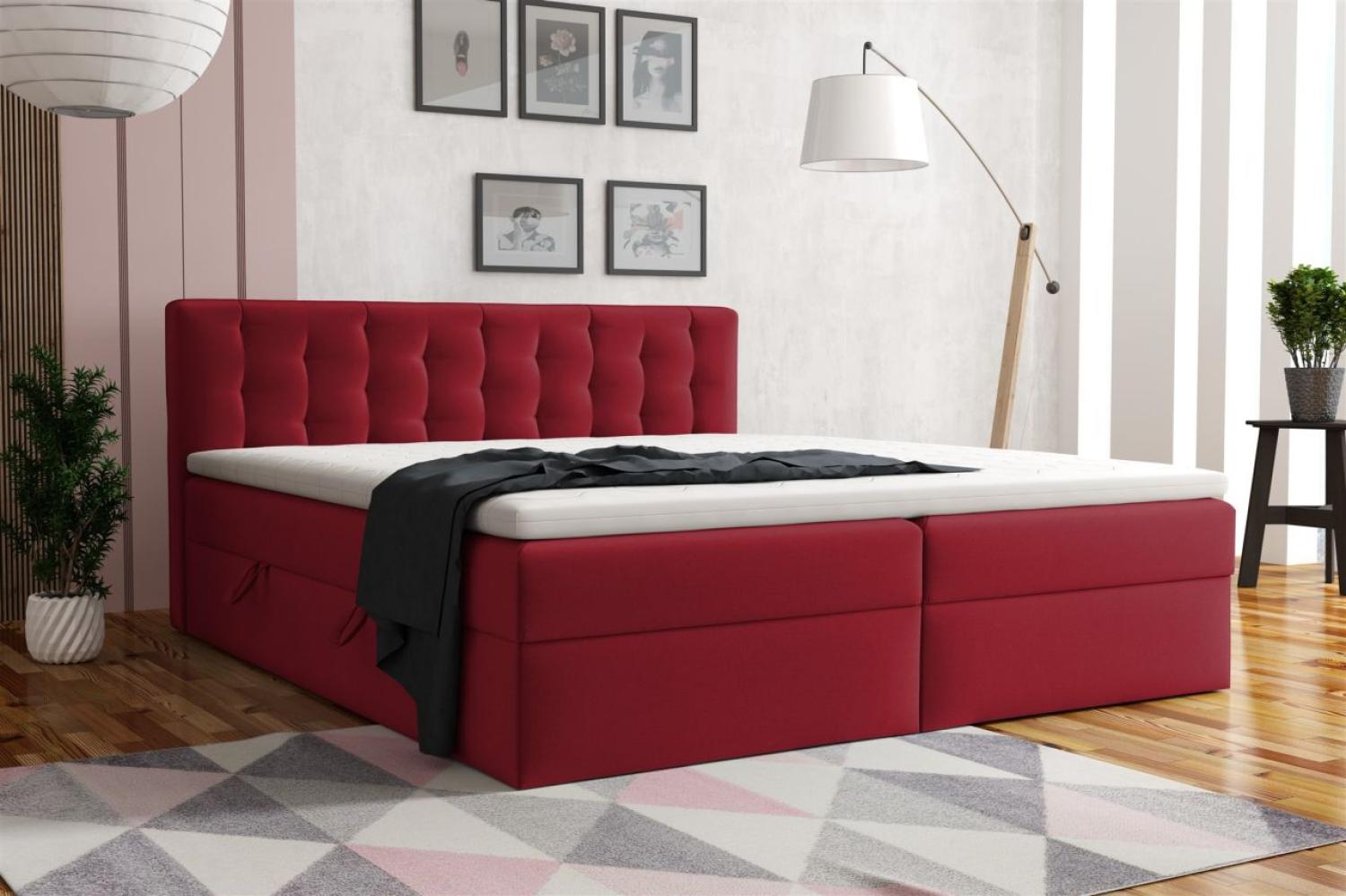 Boxspringbett Schlafzimmerbett DIAGO 160x200cm Stoff Fresh Rot Bild 1