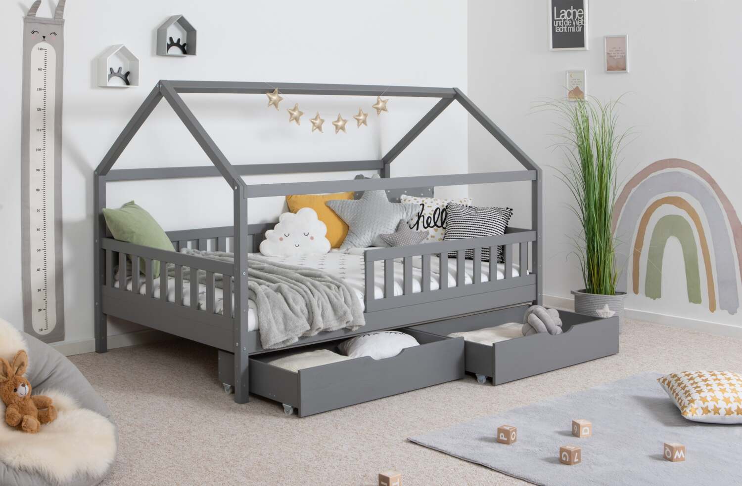 Kinderbett Hausbett "Kay" 90x200 Kiefer Massiv Bild 1