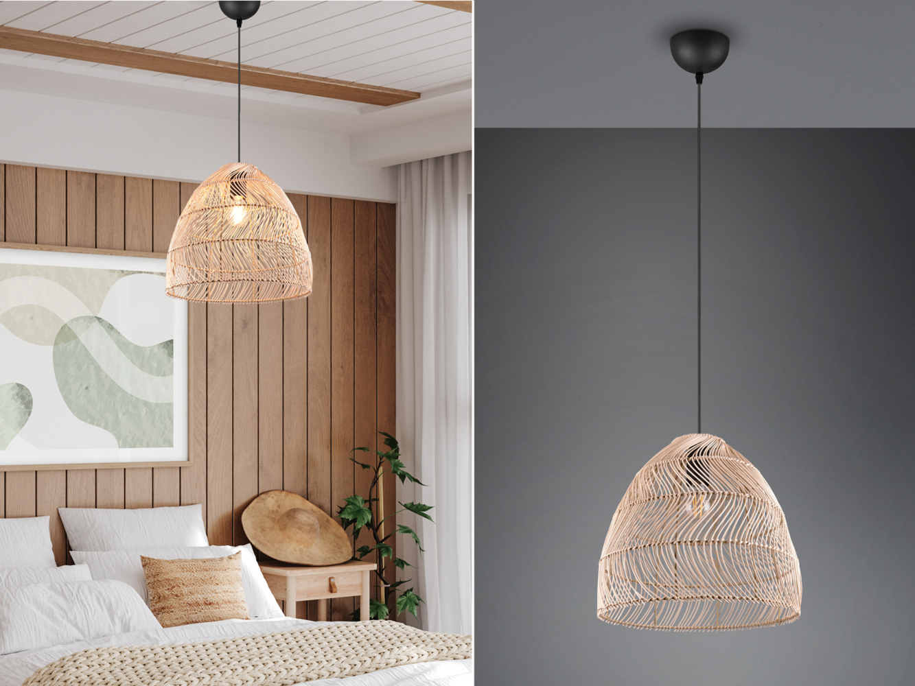 Pendelleuchte RIKE 1-flammig Korbgeflecht aus Rattan, Ø 35cm Bild 1