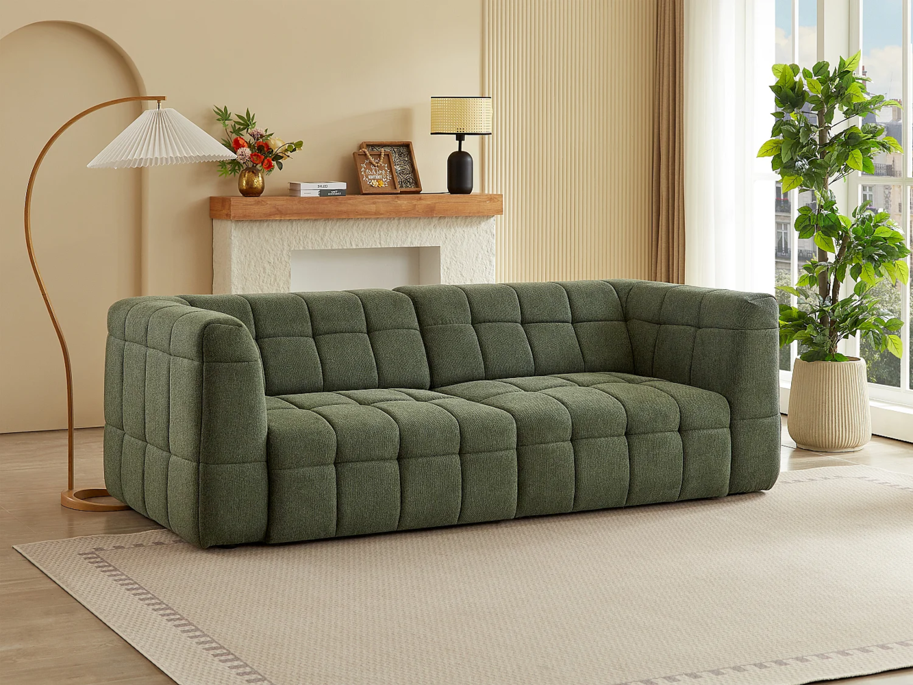 Vente-unique - Sofa 3-Sitzer elektrisch mit ausziehbarer Sitzfläche - Stoff - Grün - NELOSA Bild 1