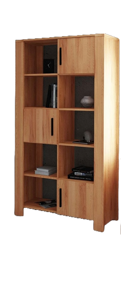 Bücherregal Lubic aus Kernbuche massiv 111x45x205 cm mit 3 Türen und 7 Fächern Bild 1