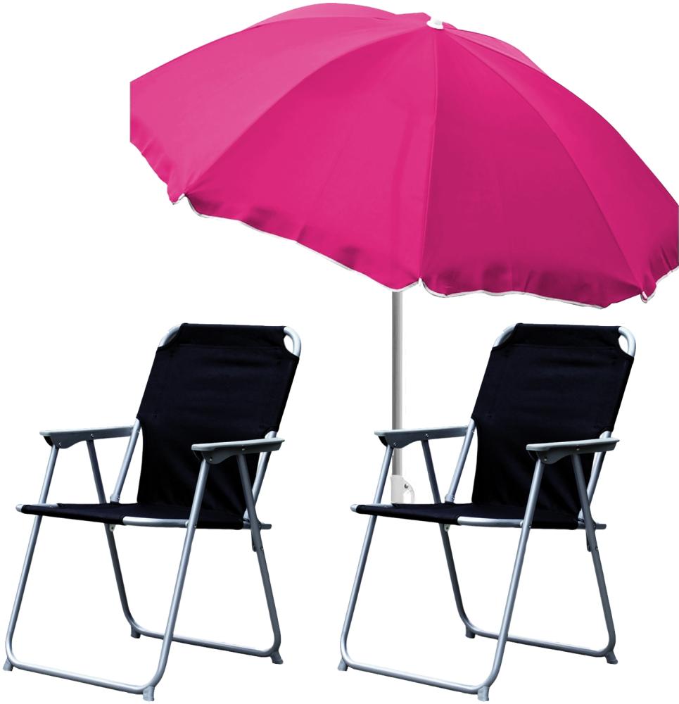 2x Campingstuhl Klappstuhl Schwarz + Sonnenschirm Ø180cm Pink Bild 1