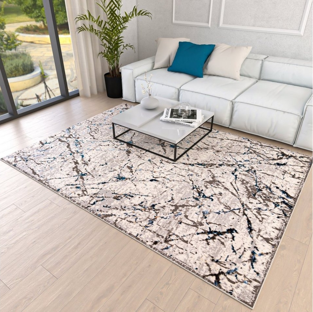 Mazovia Designteppich Modern Teppich für Wohnzimmer - Abstrakt Muster, Beige Blau Grau, 80 x 150 cm, Abstrakt, Modern, Höhe 8 mm, Kurzflor Bild 1