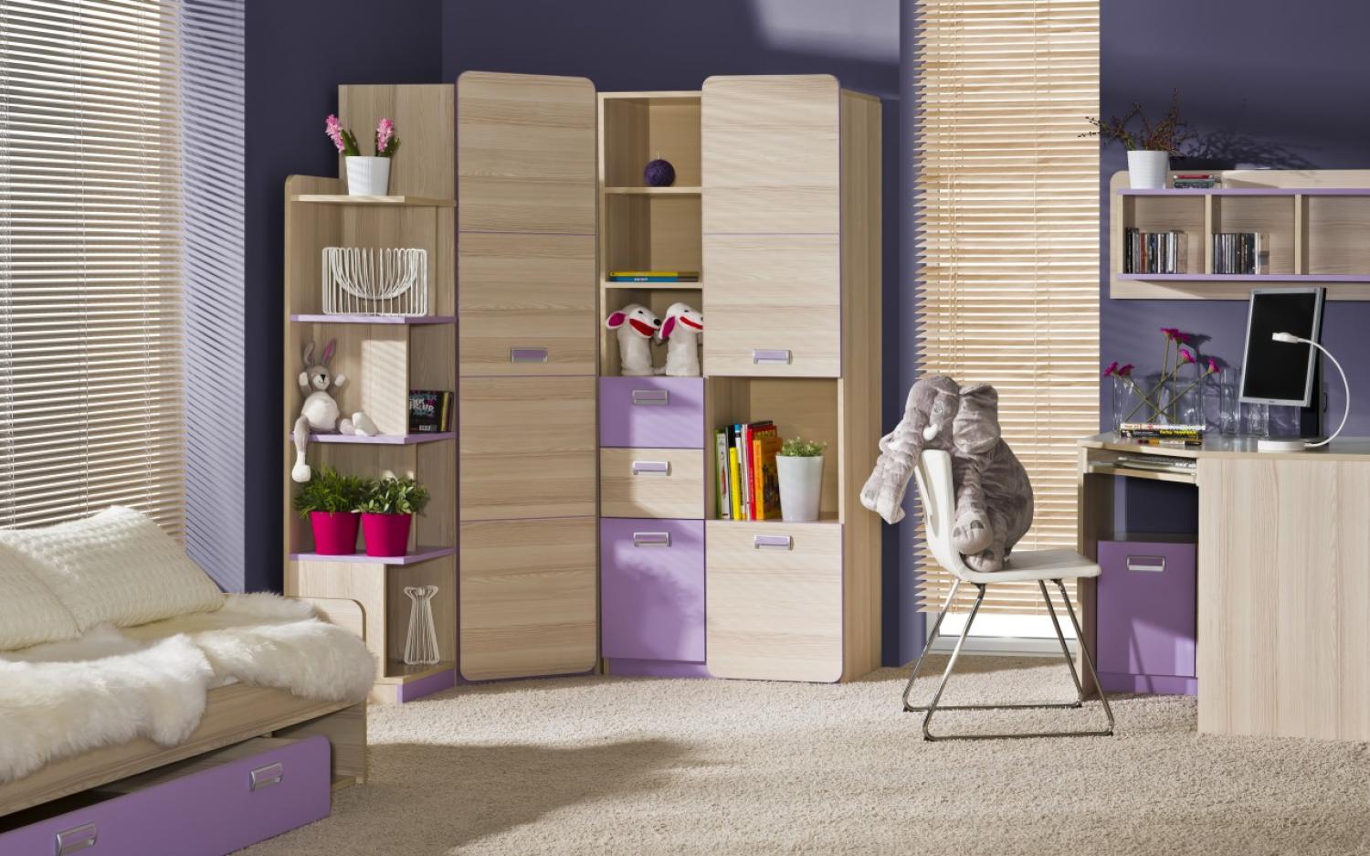 Jugendzimmer Lorento 6 teilig Komplett Set mit Eckschrank in Esche und Violett - MD111038 Bild 1