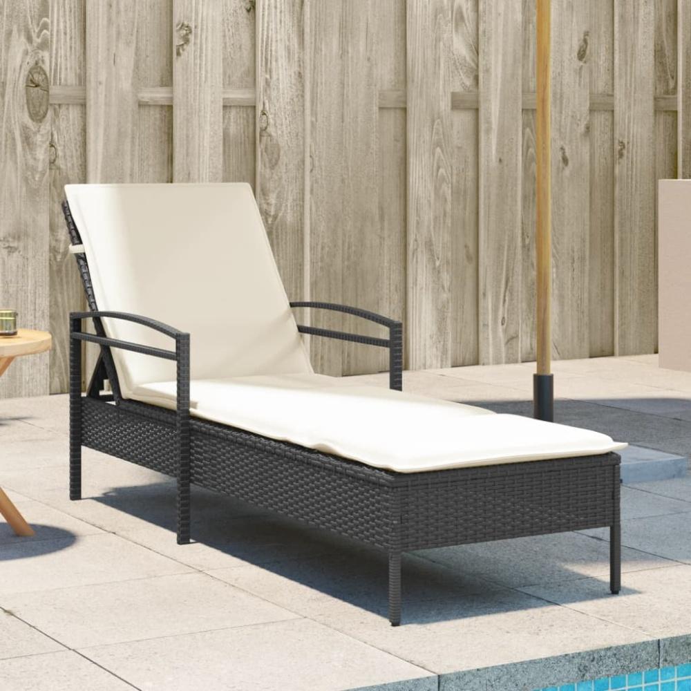 vidaXL Sonnenliege mit Auflage Schwarz 63x200x81 cm Poly Rattan Bild 1