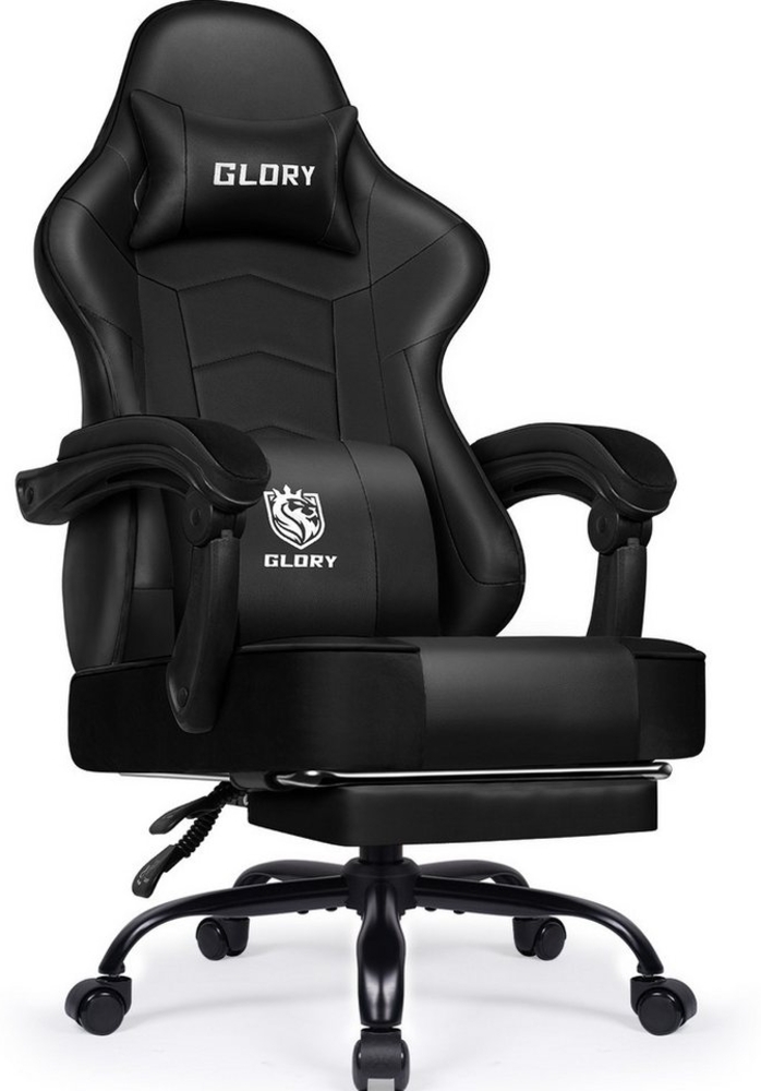 Hiazurm Gaming-Stuhl Gaming Stuhl Ergonomisch Gaming Chair Bürostuhl (Gaming Stuhl mit Fußstütze,Klappbare gepolsterte Armlehnen), Drehstuhl mit Wippfunktion, bis 150 kg Belastbarkeit Bild 1