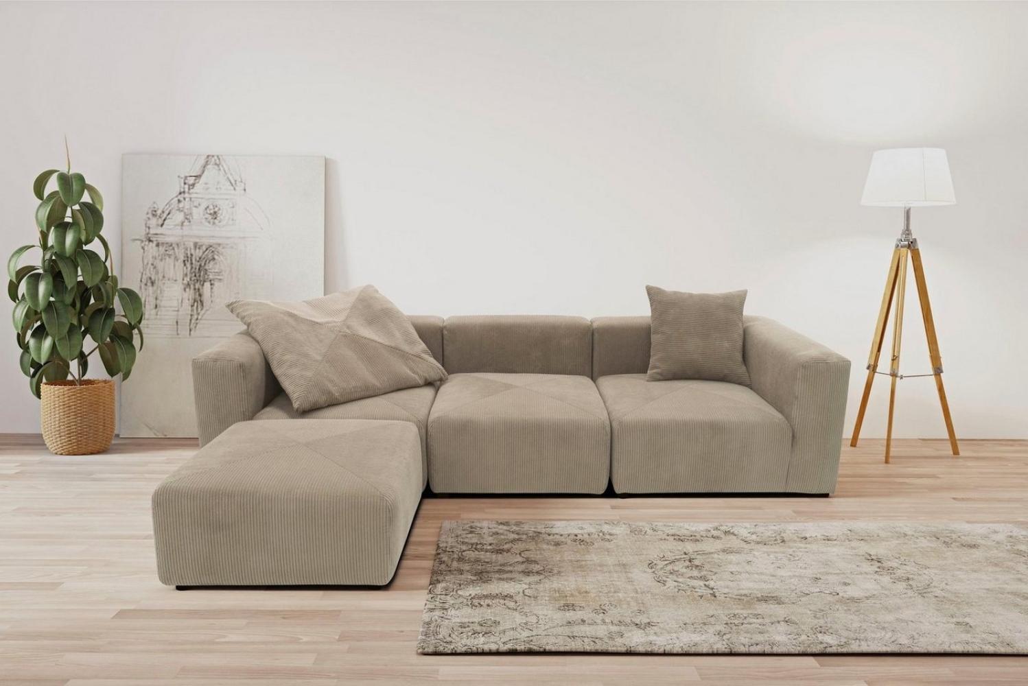 RAUM. ID Ecksofa Gerrid L-Form, Cord-Bezug, Modulsofa, bestehend aus Eck- und Mittelelement + Hocker Bild 1