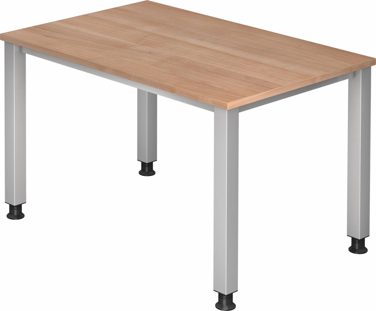 bümö manuell höhenverstellbarer Schreibtisch 120x80 cm in Nussbaum - PC Tisch höhenverstellbar & klein, höhenverstellbarer Tisch Büro, kleiner Computertisch verstellbar, Q-Serie, QS-12-N Bild 1