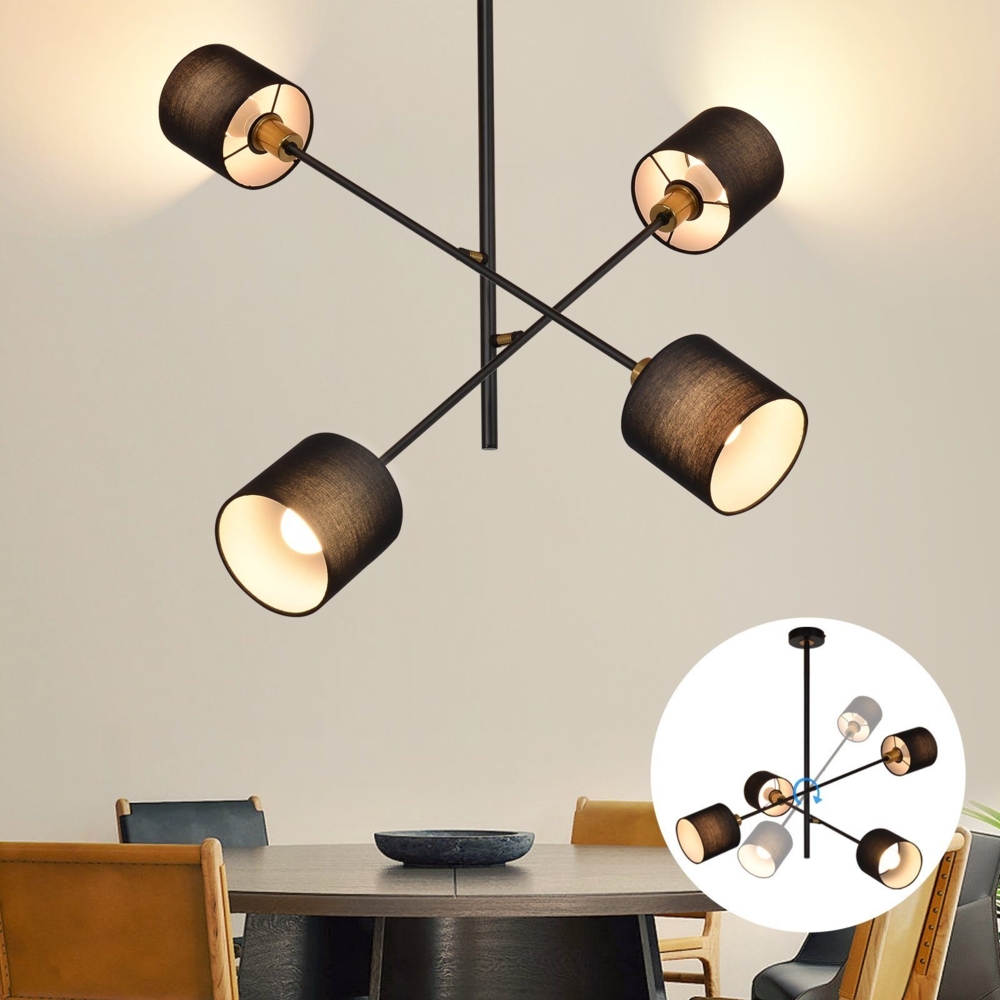 ZMH Pendelleuchte Esstisch Hängelampe Wohnzimmer - Wohnzimmerlampe Hängend Hängeleuchte Lampenschirm Esstischlampe Vintage Esszimmerlampe Schwarz Deckenlampe 4 Flammig Küchenlampe für Schlafzimmer Bild 1