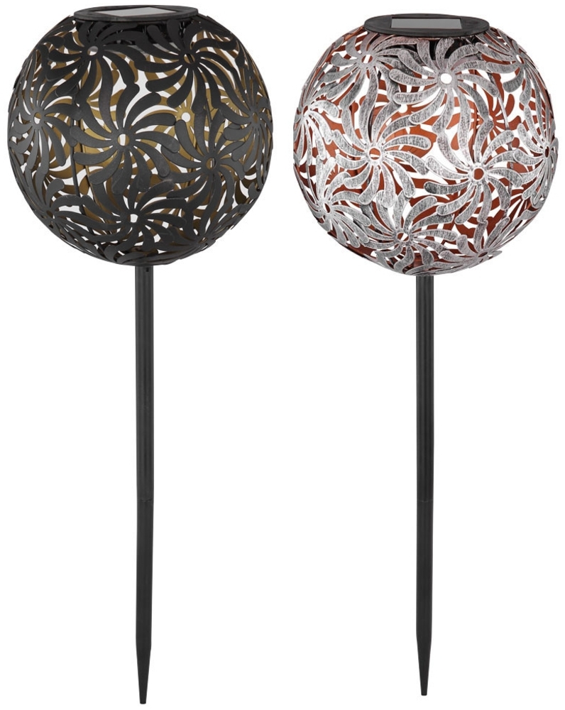 2er Set LED Solarleuchten, Geflecht Design, schwarz, silber Bild 1
