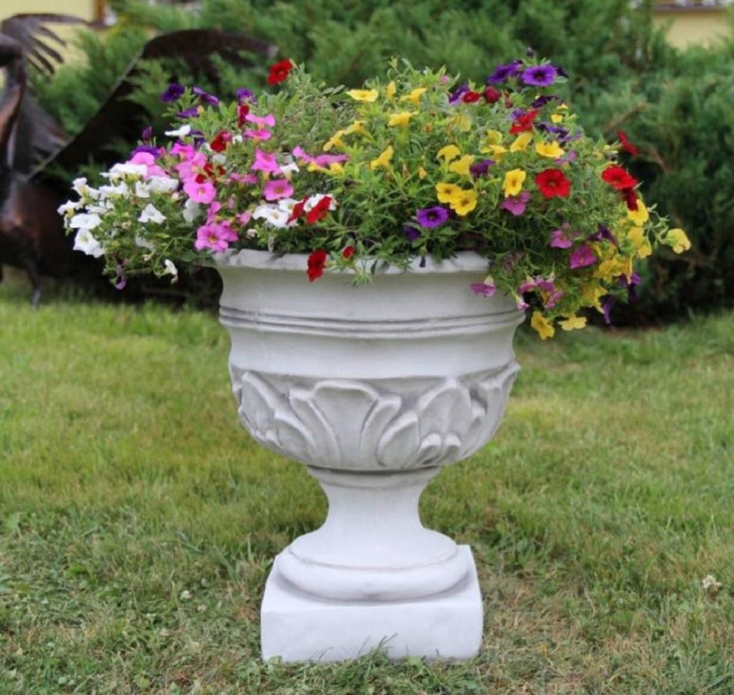 Casa Padrino Barock Garten Deko Blumentopf Weiß H. 44 cm - Runder Pflanzentopf im Barockstil - Barock Garten Deko - Barock Terrassen Deko - Barock Deko Accessoires Bild 1