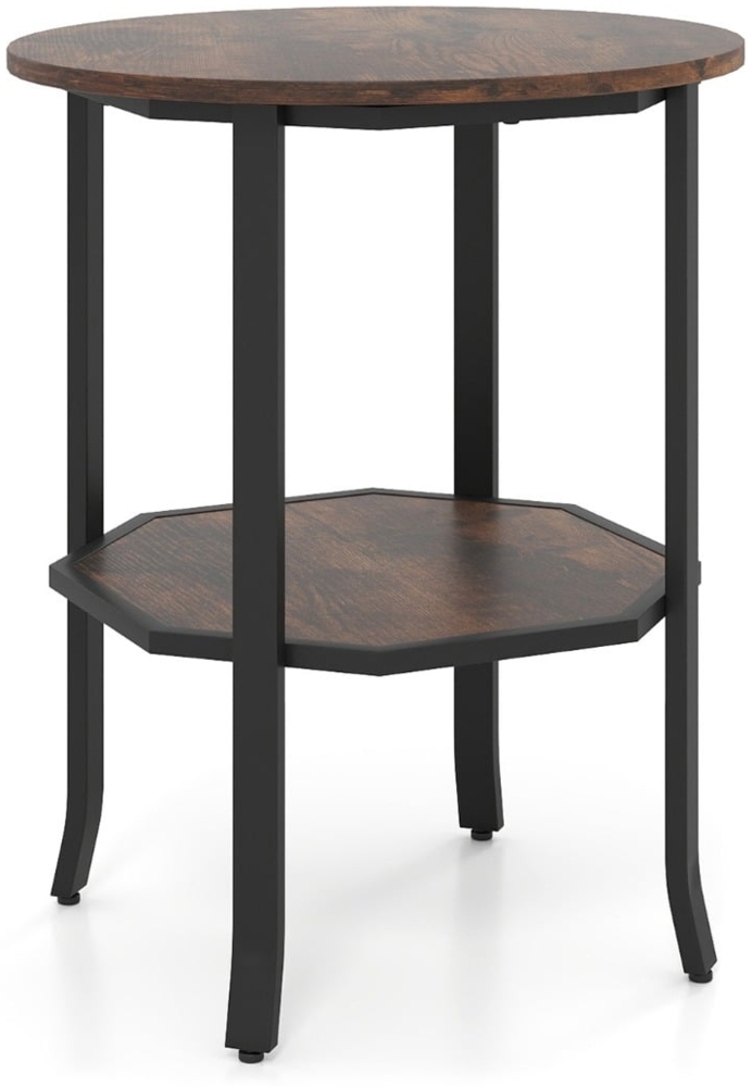 Runder Beistelltisch 2-stufiger Endtisch mit Ablagefach industrieller Akzenttisch Nachttisch mit robustem Metallrahmen Rustikal Braun Bild 1