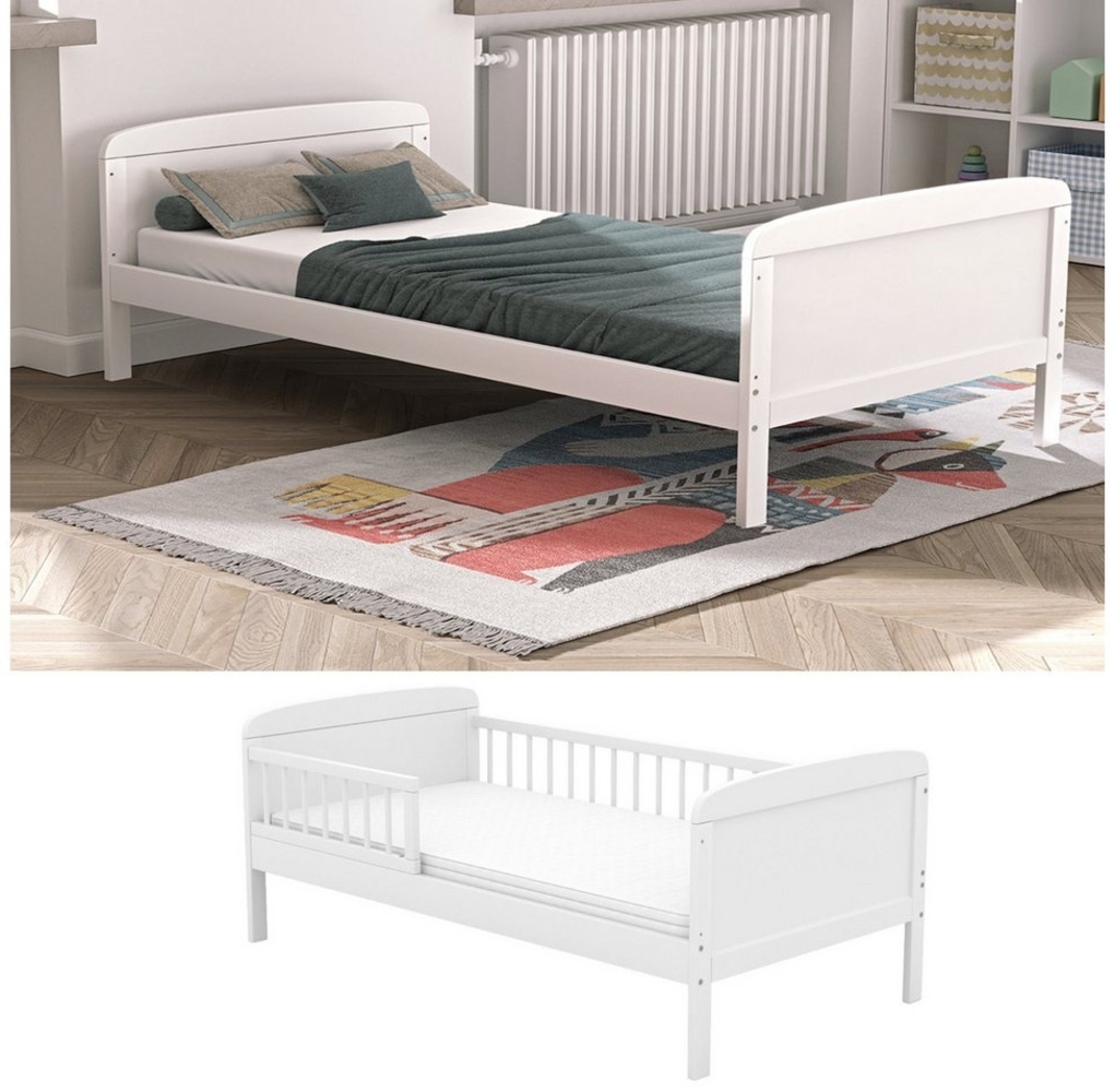 Baby-Delux Kinderbett Luca, Kinderbett Gitterbett 140x70 weiß mit Matratze Schutzgitter Bild 1