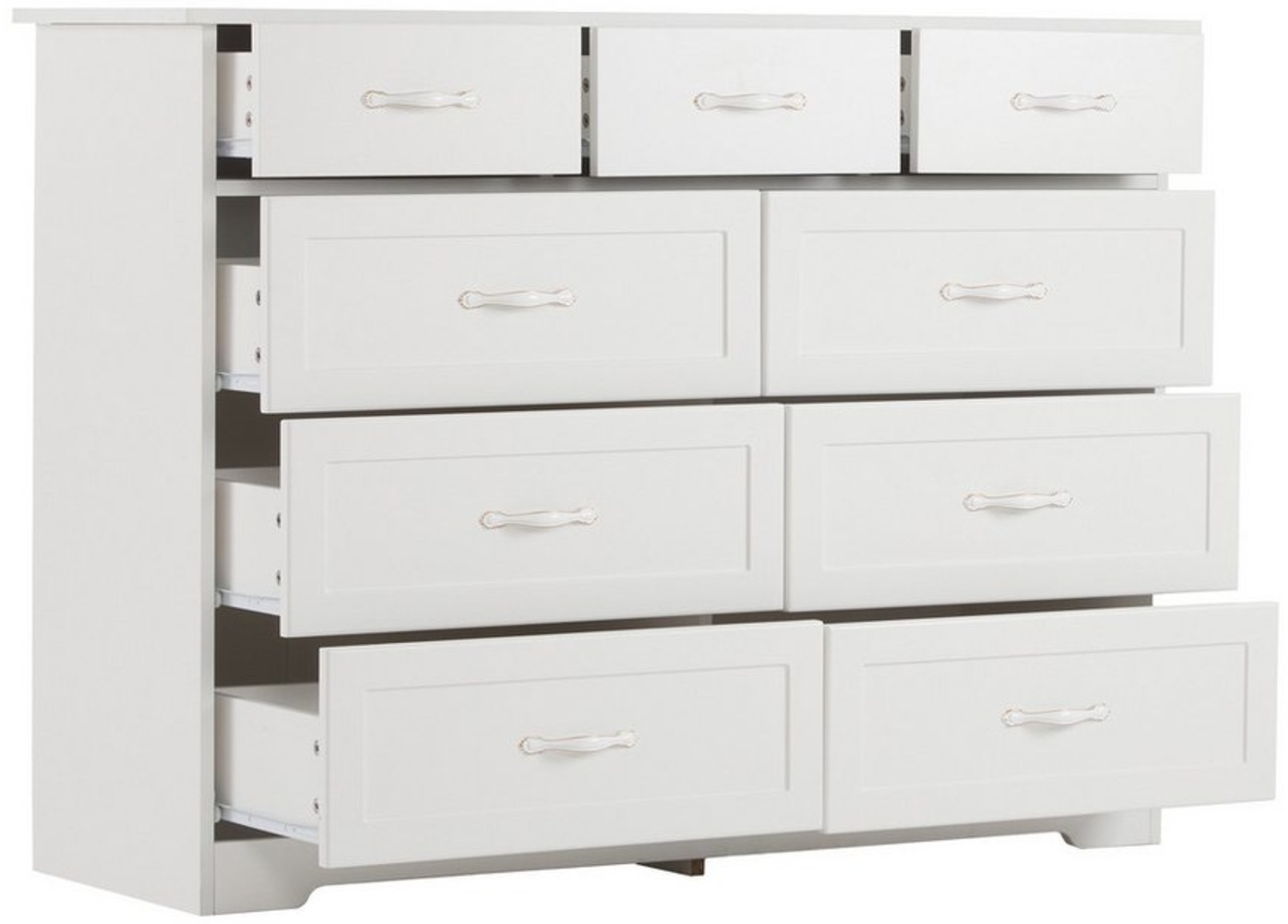 IDEASY Schubkastenkommode 120*40*88cm, Sideboard mit 9 Schubladen und Metallgriff, Weiß (3 kleine Schubladen oben, 6 große Schubladen unten), Buffetschrank für Wohn- und Schlafzimmer, Flur Bild 1