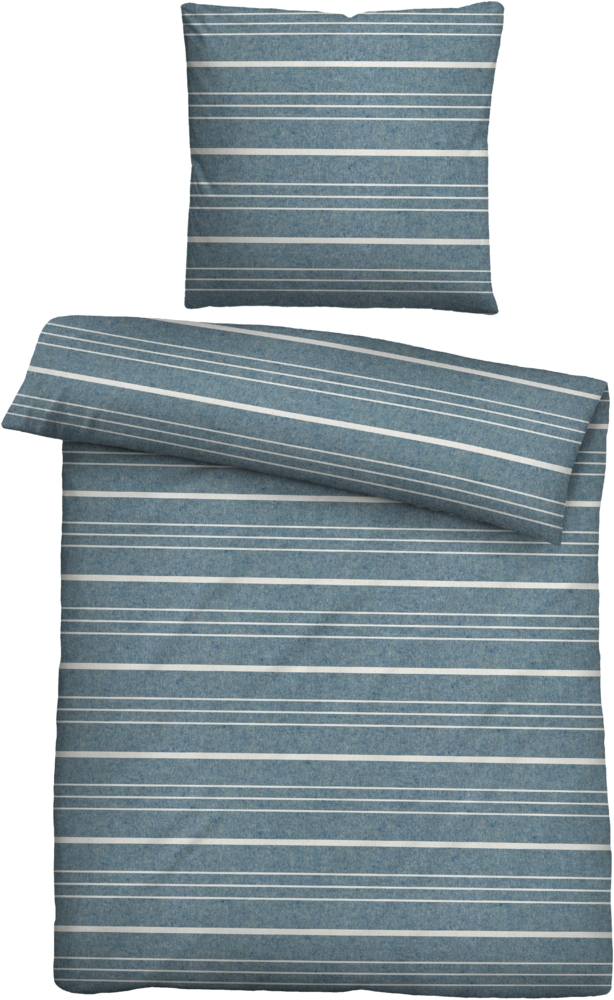biberna 0840503 Melange-Flanell Bettwäsche QUERSTREIFEN, bläulich, 1x 135x200 cm + 1x 80x80 cm Bild 1