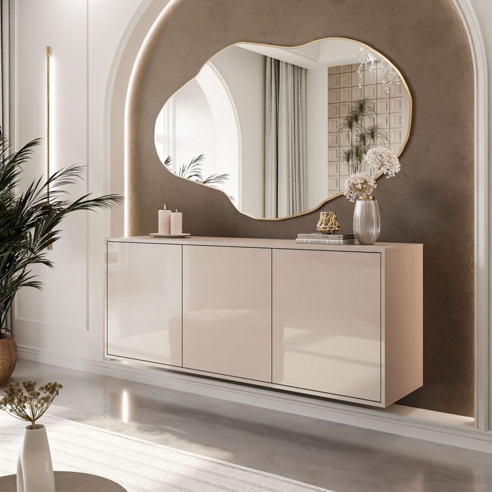 ALLHOUSE24 Kommode MANDY Dreitürige Kommode in Hochglanz Sideboard Kaschmir Weiß, Breite: 154 cm Bild 1