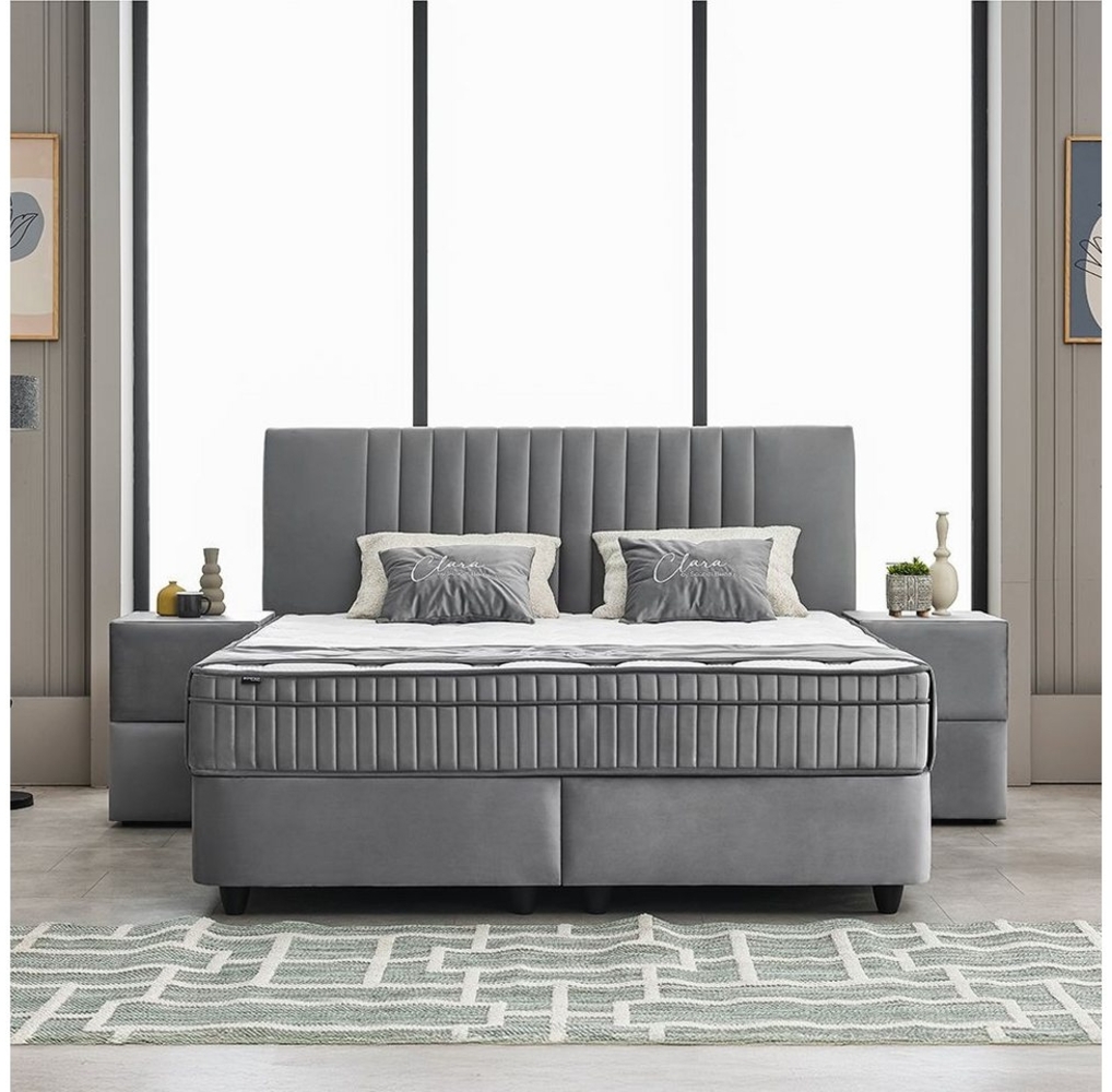 abc bedding Boxspringbett Komfortbett CLARA in Grau Samt-Stoff (Bett mit Topper, 3-St, inkl. Matratze und Topper), Voll-orthopädisches Schlafsystem inklusive Bettkasten Bild 1