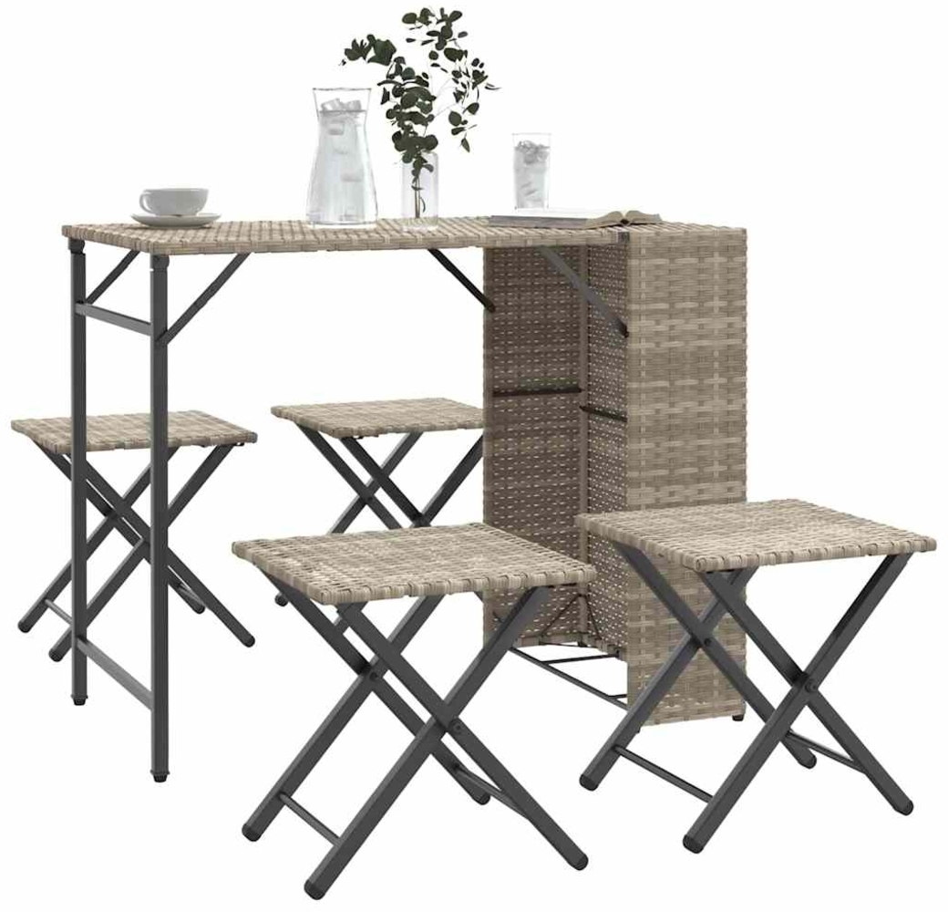 vidaXL 5-tlg. Garten-Essgruppe Klappbar Hellgrau Poly Rattan 365948 Bild 1