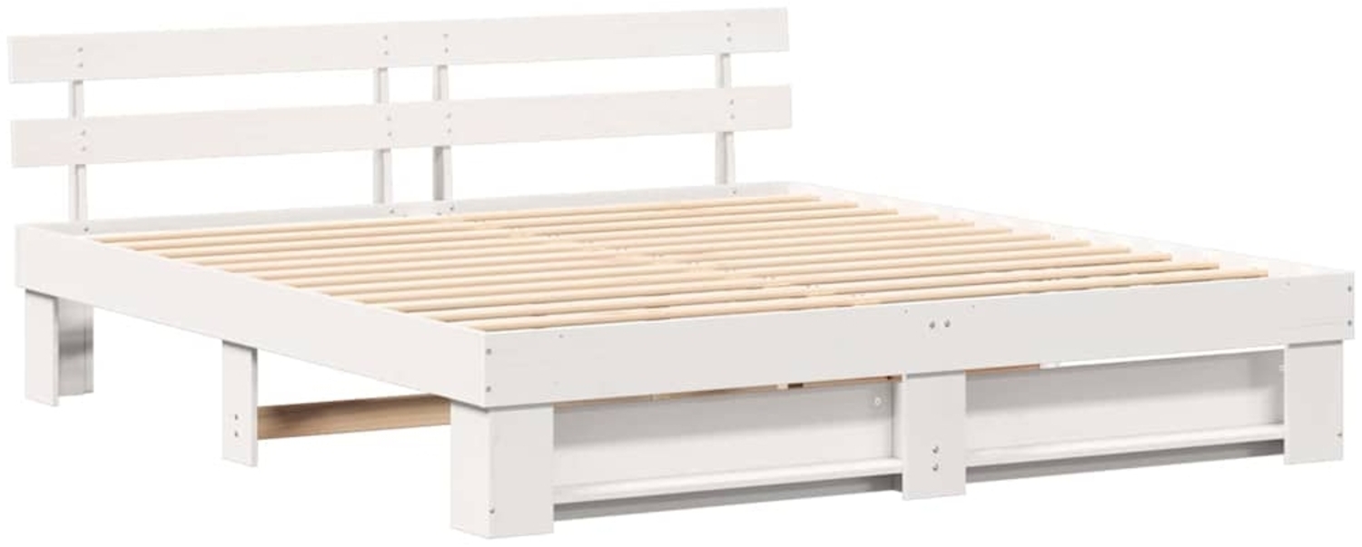 vidaXL Bettrahmen mit Kopfteil Weiß 180 x 200 cm Massives Kiefernholz 3385674 Bild 1