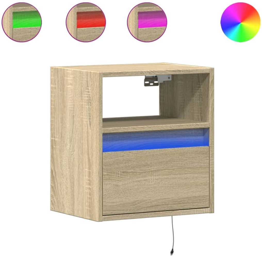 2er-Set Wand-Nachttische, Hängende Nachttische mit LED-Leuchten Sonoma-Eiche Bild 1