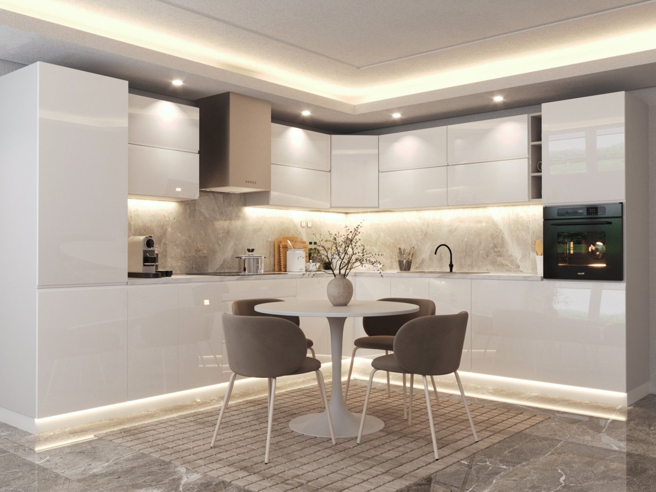 ROYAL24_MARKT Winkelküche – KU-S19 – Aspen – 340x270 cm Moderne Klarheit trifft Funktionalität, (Komplett Set), Premium – Luxuriös – Elegant Bild 1