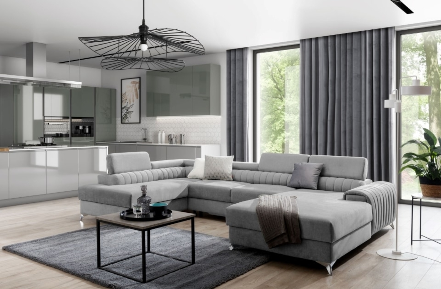 Wohnlandschaft mit Schlaffunktion Lacante und Bettkasten im modernen Design für stilvolles Wohnen Bild 1