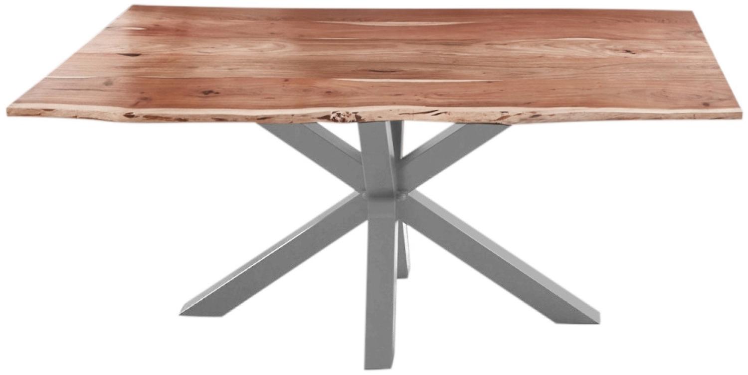 Baumkante Esstisch Akazienholz massiv Metallgestell Natur 160x85 cm silber QUINCY 526640 Bild 1
