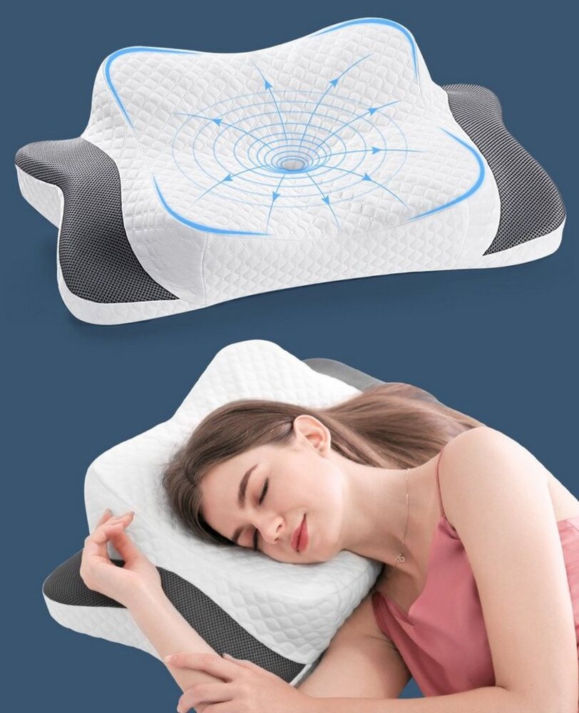 Elegear Nackenstützkissen 60X38cm Kopfkissen aus Memory Schaum, 8/12cm Schlafkissen, Füllung: Memory-Foam, Rückenschläfer, Seitenschläfer, Bauchschläfer, höhenverstellbare Nackenstützkissen gegen Nackenschmerzen Bild 1