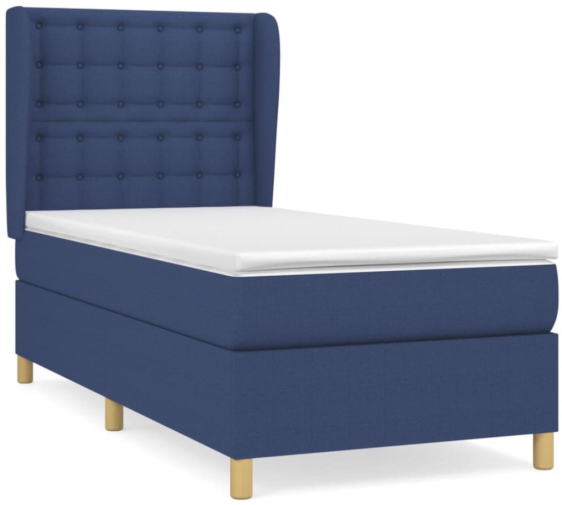 vidaXL Boxspringbett mit Matratze Blau 90x200 cm Stoff 3128819 Bild 1
