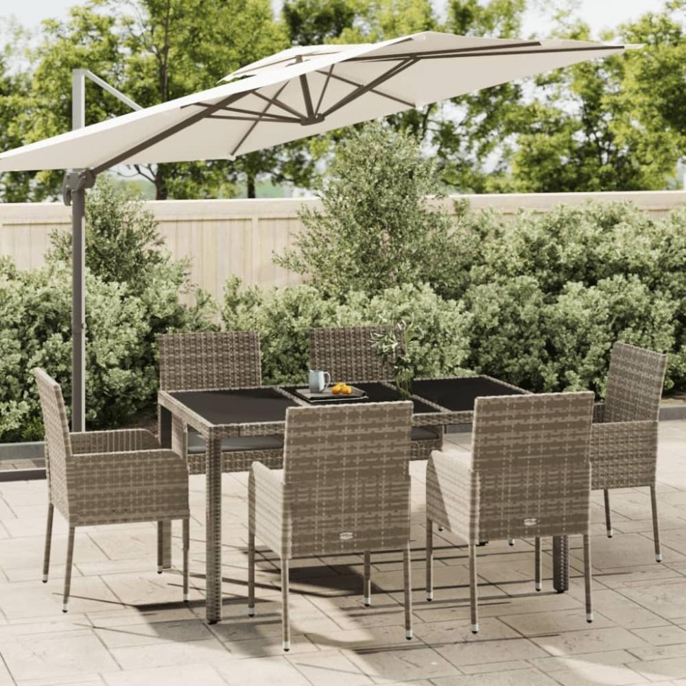 vidaXL 7-tlg. Garten-Essgruppe mit Kissen Grau Poly Rattan Bild 1