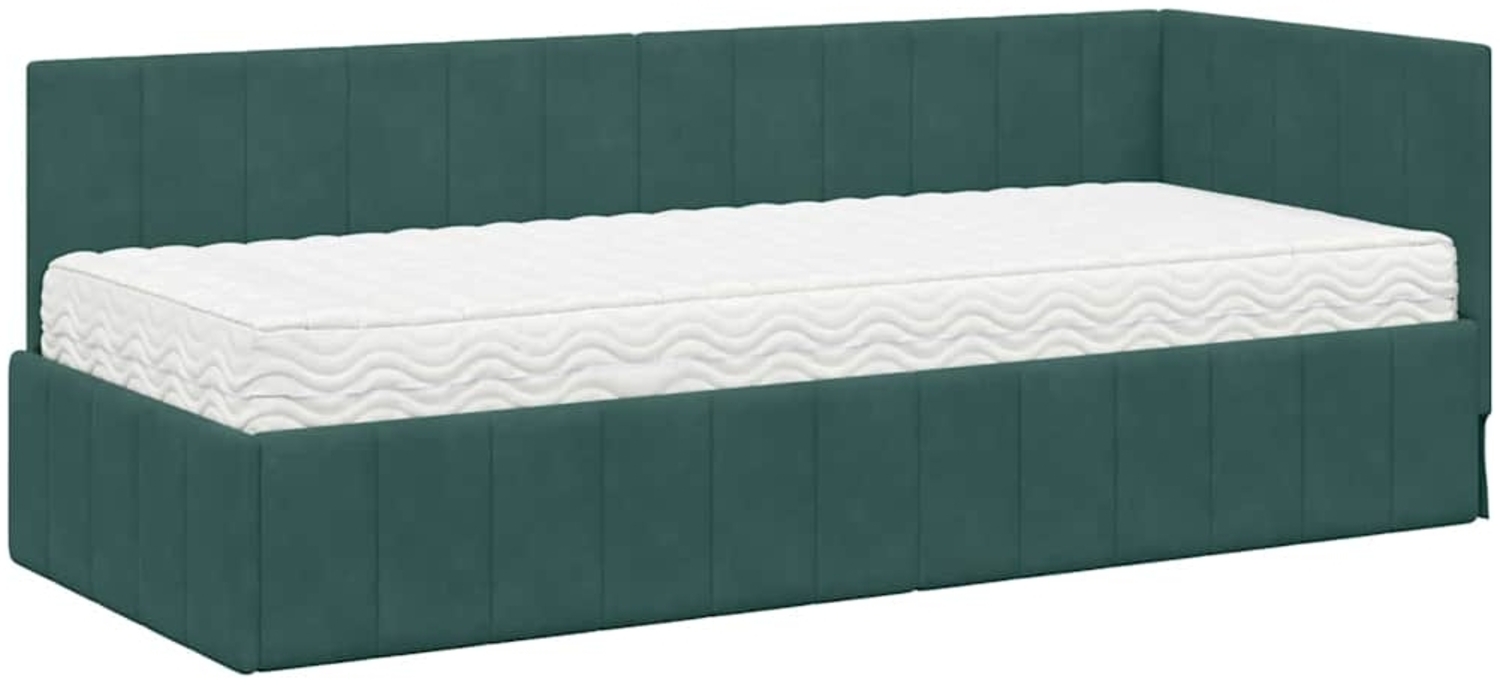 vidaXL Eckbettgestell mit Matratze Dunkelgrün 80 x 200 cm Samt 3393840 Bild 1