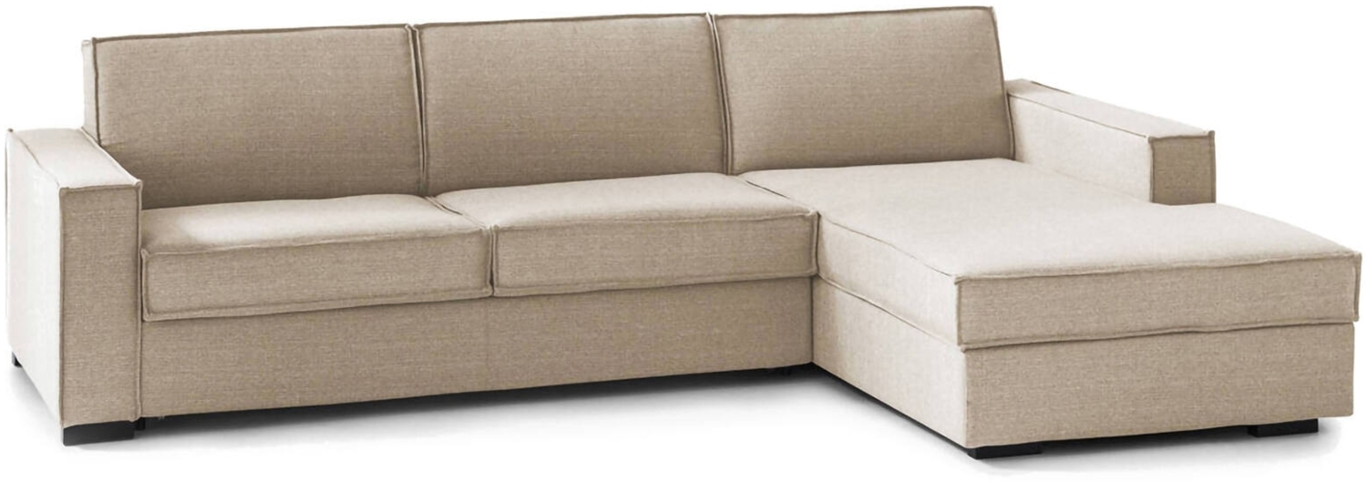 Dmora Schlafsofa mit Halbinsel Afar, Sofa mit drehbarer Öffnung, Aufbewahrungshalbinsel rechts, schmale Armlehnen, 100 % Made in Italy, 260 x 95 x 90 cm, Beige Bild 1