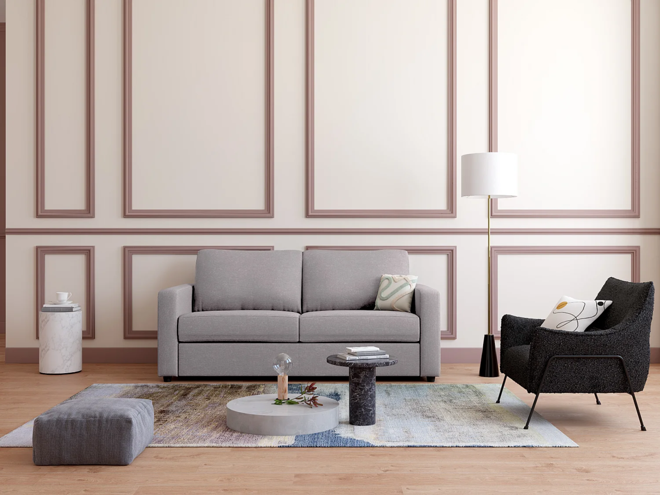 Vente-unique - Schlafsofa mit Matratze 3-Sitzer - Stoff - Grau - Liegefläche 140 cm - Matratze 14 cm - DONETO Bild 1