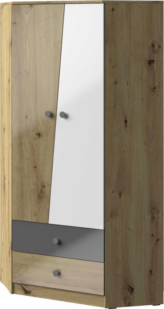 Eckkleiderschrank "Nero" Kleiderschrankschrank 2-türig 87x87cm artisan eiche weiß grau Hochglanz Bild 1