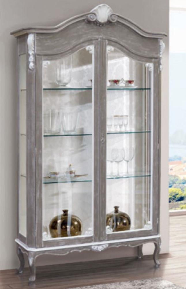 Casa Padrino Luxus Barock Vitrine Grau / Weiß - Prunkvoller Barock Vitrinenschrank mit 2 Glastüren - Barock Möbel - Luxus Qualität - Made in Italy Bild 1