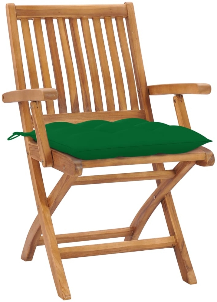 vidaXL Gartenstühle 2 Stk. mit Grünen Kissen Massivholz Teak 3062426 Bild 1