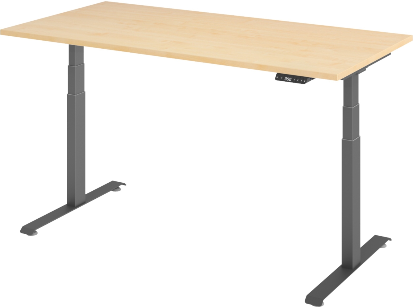 bümö höhenverstellbarer Schreibtisch 160x80 cm in Ahorn, Gestell graphit - Höhenverstellbar Elektrisch Stehpult mit 3-fach Speicher, Computertisch, Ergonomischer Steh-Sitz Tisch, Bürotisch, LXK65-16-3-G Bild 1