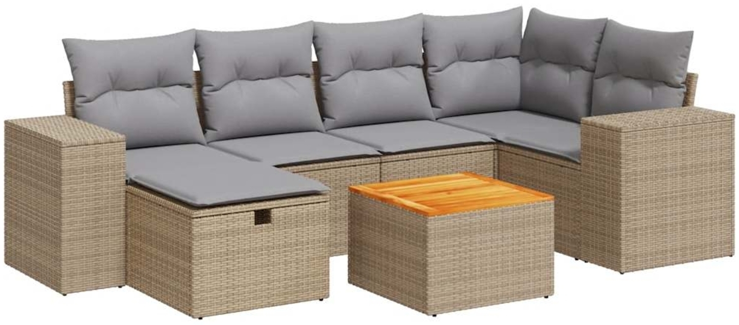 vidaXL 7-tlg. Garten-Sofagarnitur mit Kissen Beige Poly Rattan 3325874 Bild 1
